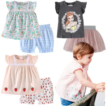 

Miss Haiwo Brand 2019 New Summer Brand baby kids girls O-neck 100% Cotton Embroidery Cartoon Full Flower Casual clothing set