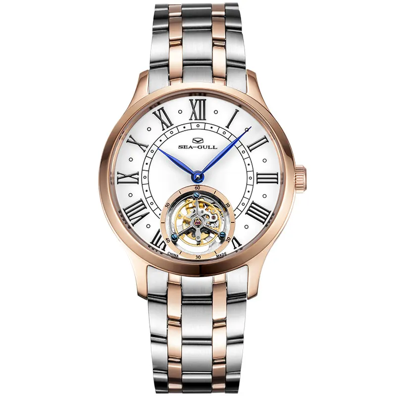 Часы с римскими цифрами Seagull Tourbillon механические часы корпусом из розового золота