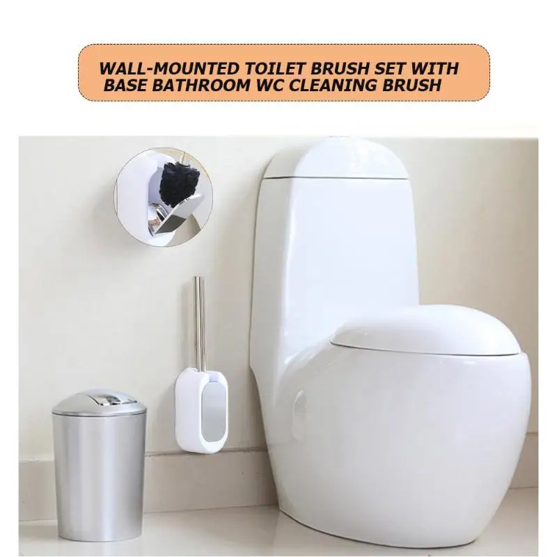 Wall-Mounted Toilet Brush Set with Base Bathroom WC Toilet Modern Long Handle Cleaning Brush Home Cleaning Tool Storage Box