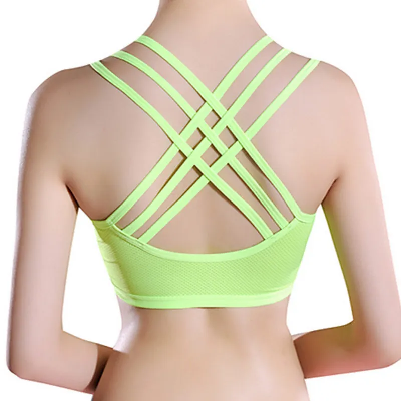 

Sexy Women Shockproof Crop Tank Top Bra Underwear Seamless Wireless Cross Back Bustier 99 XRQ88