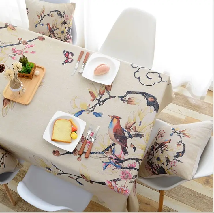 

3D digital print cotton polyester bird flower pastoral festival party rectangle resturant home tablecloth table cloth cover