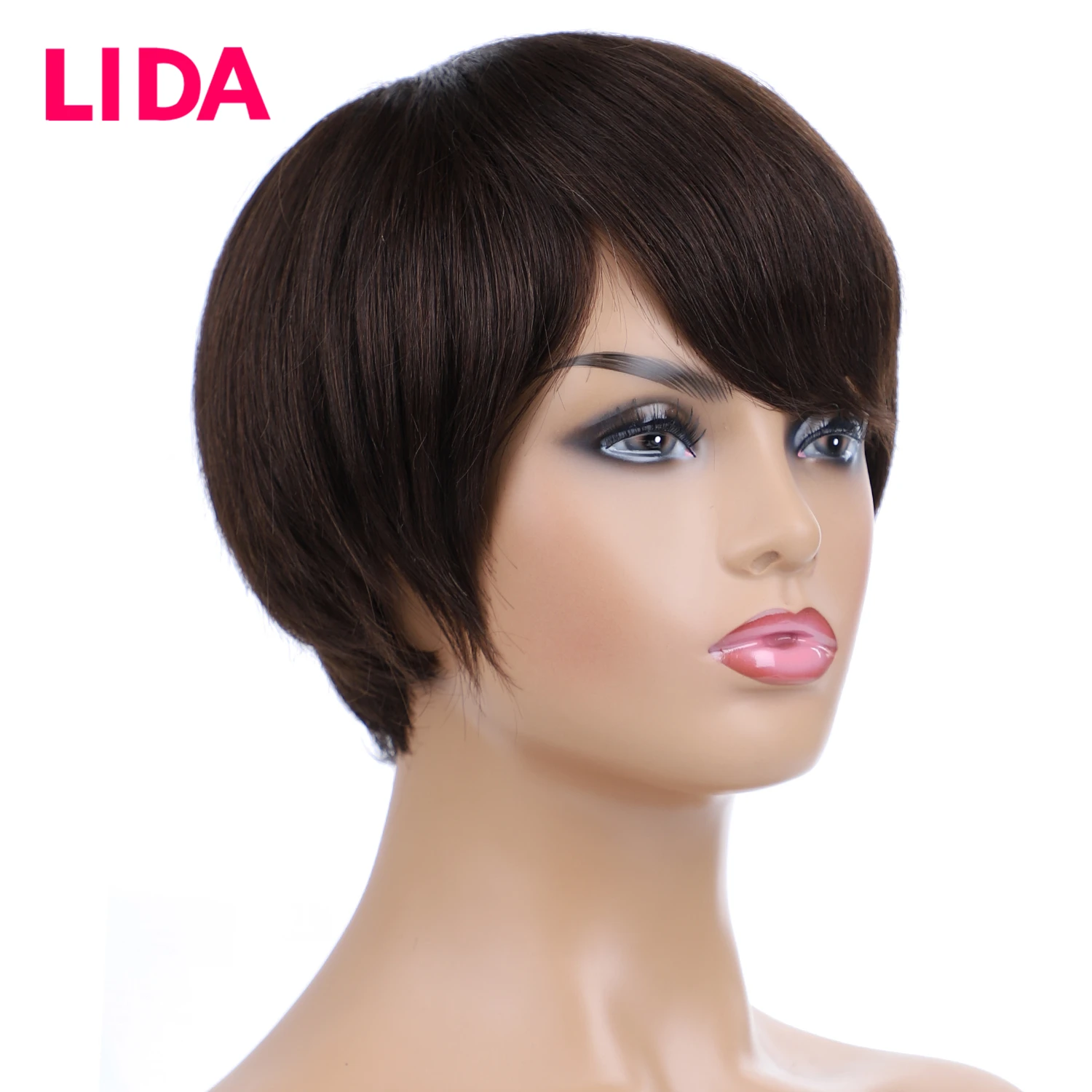 LIDA короткие бразильские прямые человеческие волосы парик не Реми парики из бразильского волоса 150% плотность прямой парик 80 г средний
