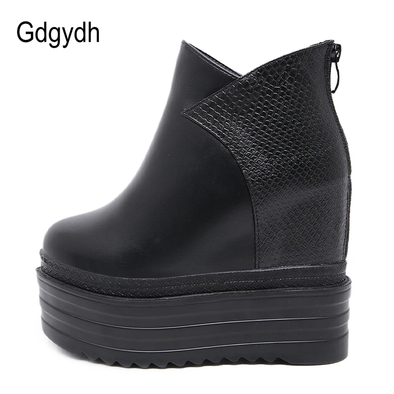 Gdgydh Female Platform Wedges Boots Black Autumn Ankle Boots For