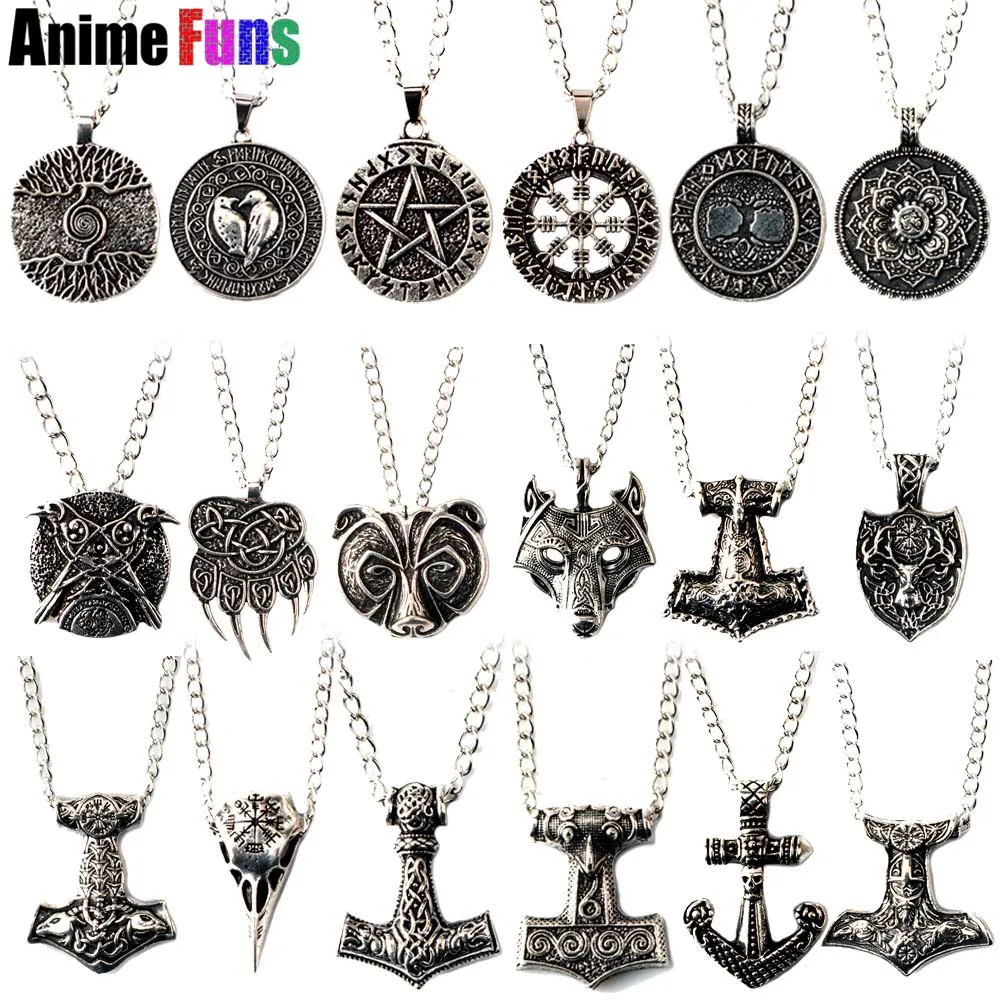 

18 types Tree Life Vikings Runes Amulet Choker Necklace Wolf Head Pendant Amulet Charm Cosplay Punk Jewelry Birthday Gift