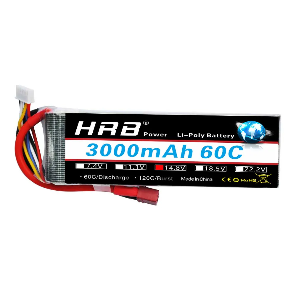 HRB 4S батарея Lipo 14,8 V 3000mAh 60C RC LiPo Bateria для радиоуправляемого автомобиля вертолета квадрокоптера лодки самолета