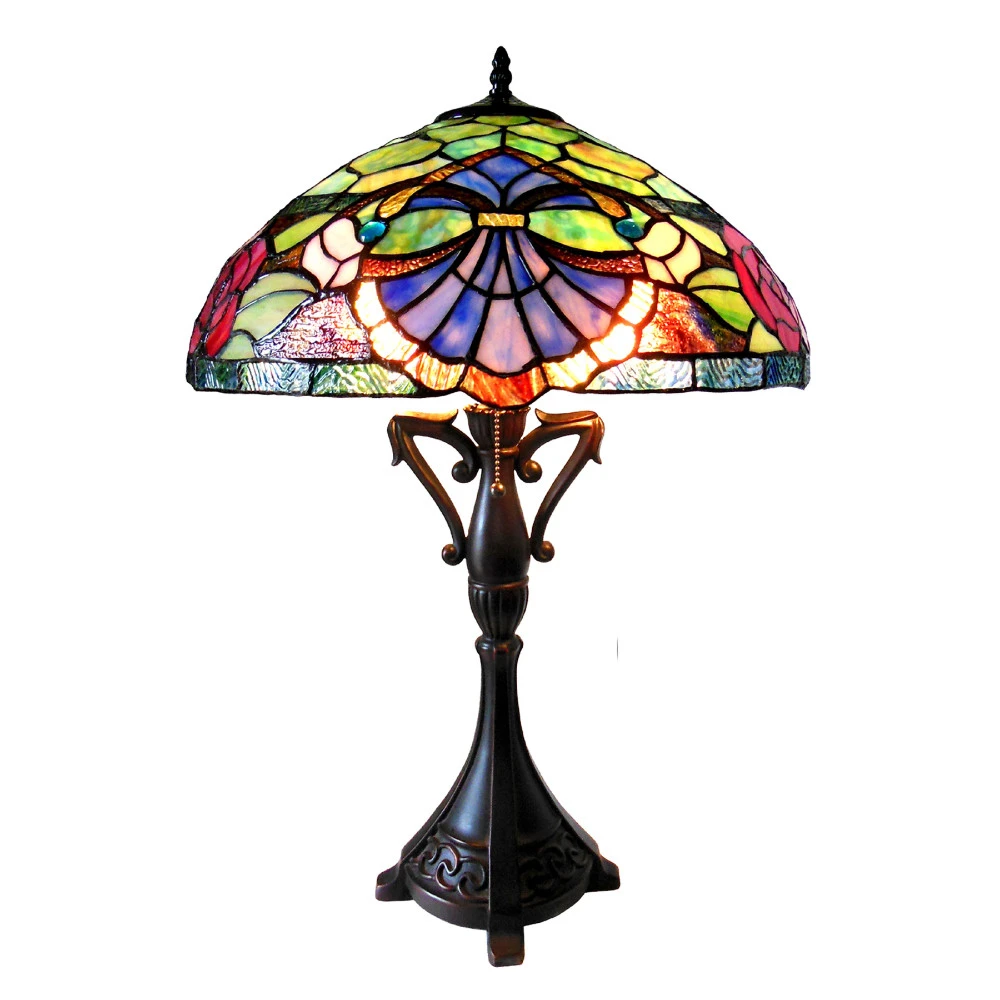 CHLOE Lighting HANNAH Tiffany-style 2 Light Baroque/Roses Table Lamp 18 Shade