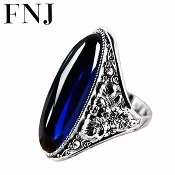 

FNJ Ring 925 Sterling Silver Wedding Statement Blue Red Corundum S925 Thai Silver Stone Rings for Women Men