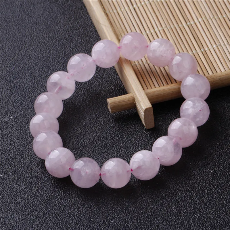 Wholesale Pink Powder crystal Quartz Natural Stone Streche Bracelet Elastic Cord Pulserase Jewelry Beads Lovers woman Gift