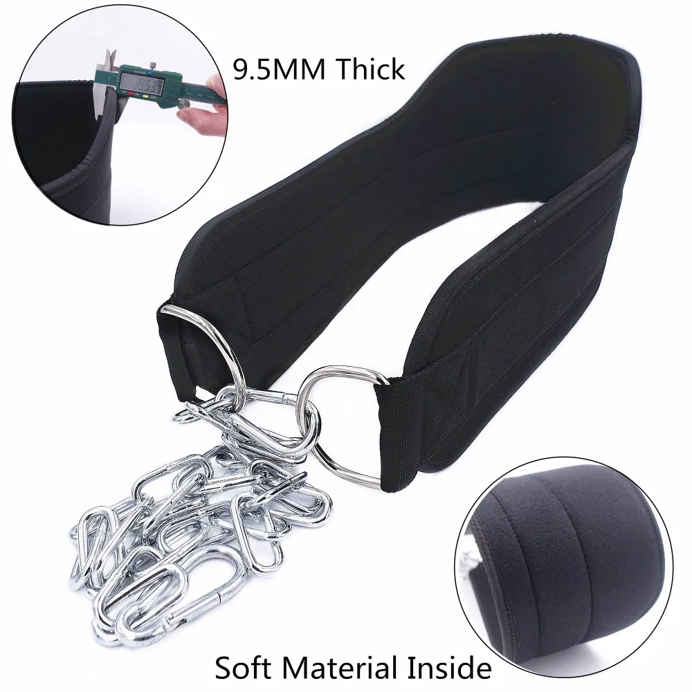  Thick Neoprene Weight Lifting Belt with Chain Dipping Belt for Pull Up Chin Up Kettlebell Barbell F