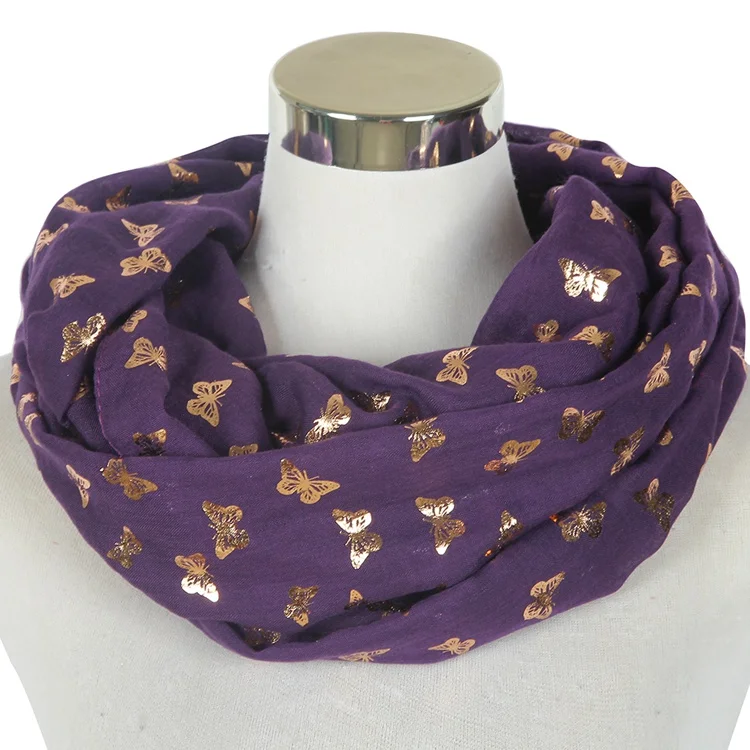 Модная черная фиолетовая белая Золотая фольга Бабочка узор мягкая длинная шаль пашминовый палантин шарф для женщин платок femme - Цвет: Purple Loop