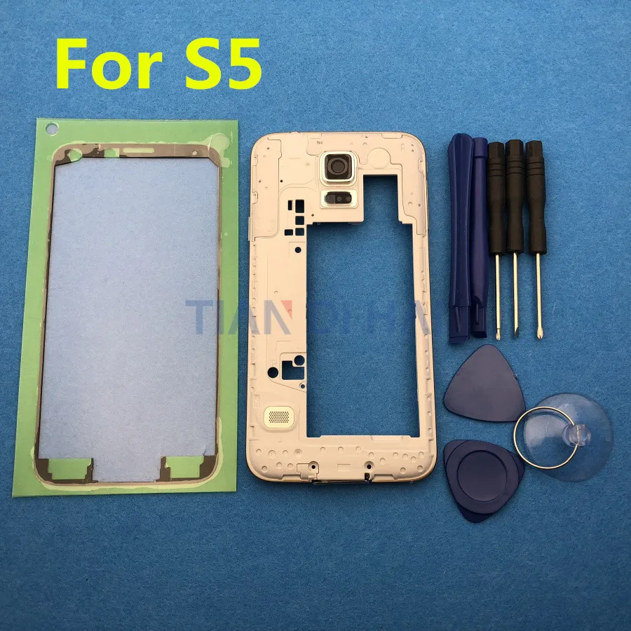 

Middle Frame Bezel Housing Case Replacement Spare Parts For Samsung Galaxy S5 SV G900F G900H G900P G900M/T + Sticker tools