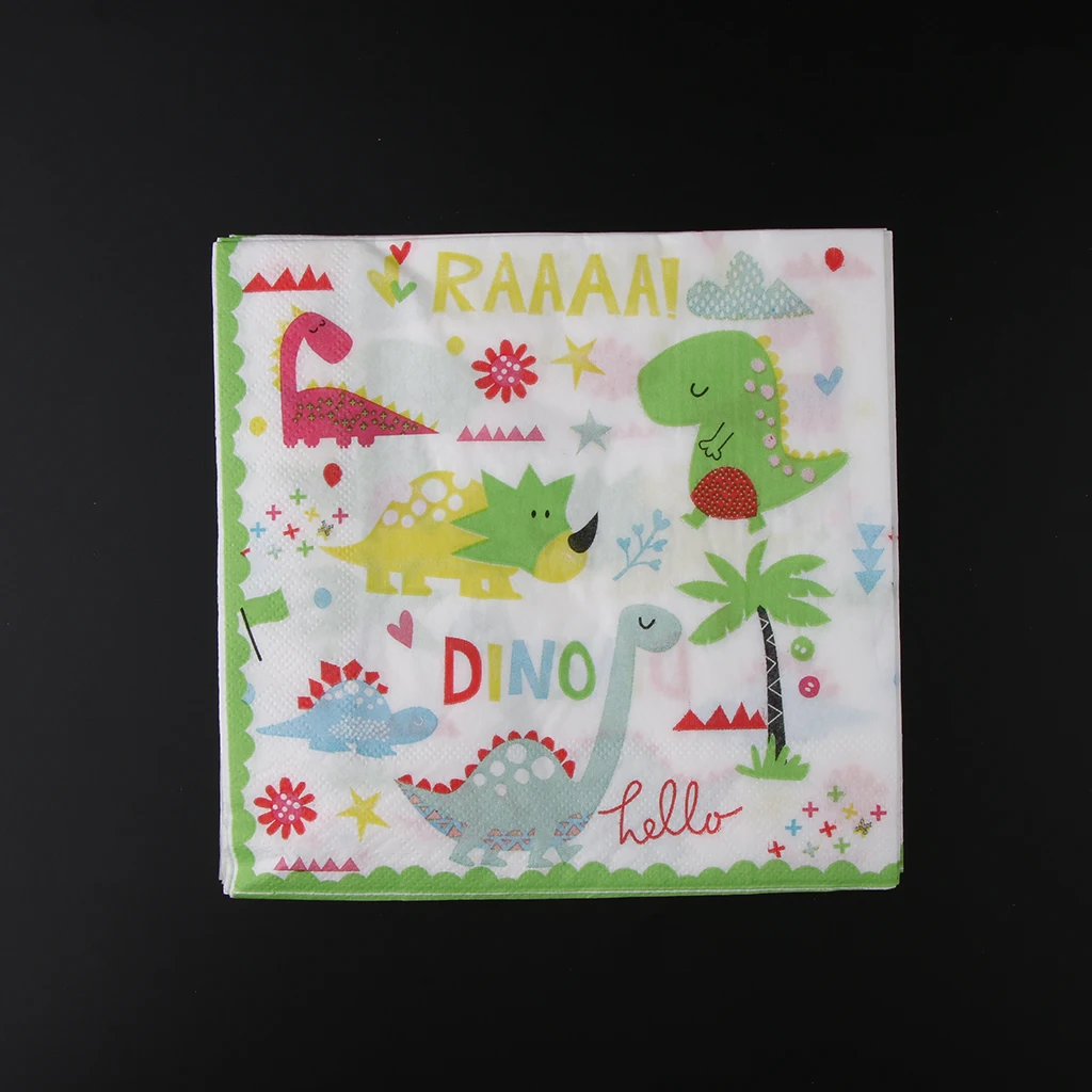 20 Pieces Lovely Cartoon Dinosaurs Napkin Birthday Party Table Decoration Kids Favorite DIY Paper Ornament 