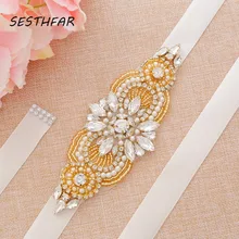 Элегантный жемчуг свадебный пояс Лента Свадебная со стразами золотые стразы пояс к свадебному платью для свадьбы AccessoriesJ173G