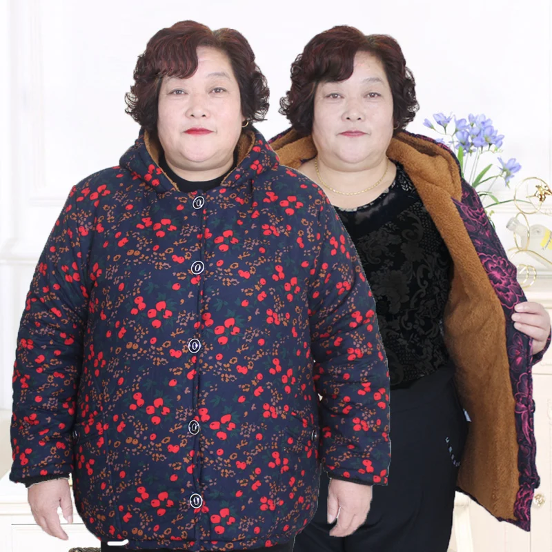 Плюс 5XL-9XL жира мать печати теплый с капюшоном хлопчатобумажное пальто среднего