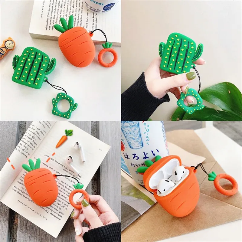 Hot Cute Cactus Carrot Earphone Protection Case Box For Apple Wireless Bluetooth Airpods Silicone soft Cover 2 Funda | Электроника