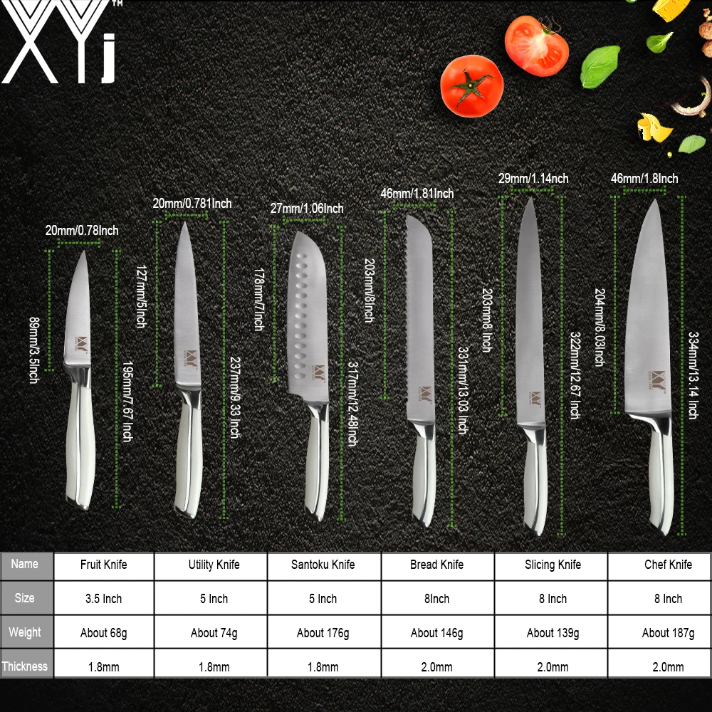 Кухонный нож XYj из нержавеющей стали 3," 5" " 8" " 8" дюймов, кухонные ножи Santoku, Кливер, ножи для нарезки, качественный Подарочный нож