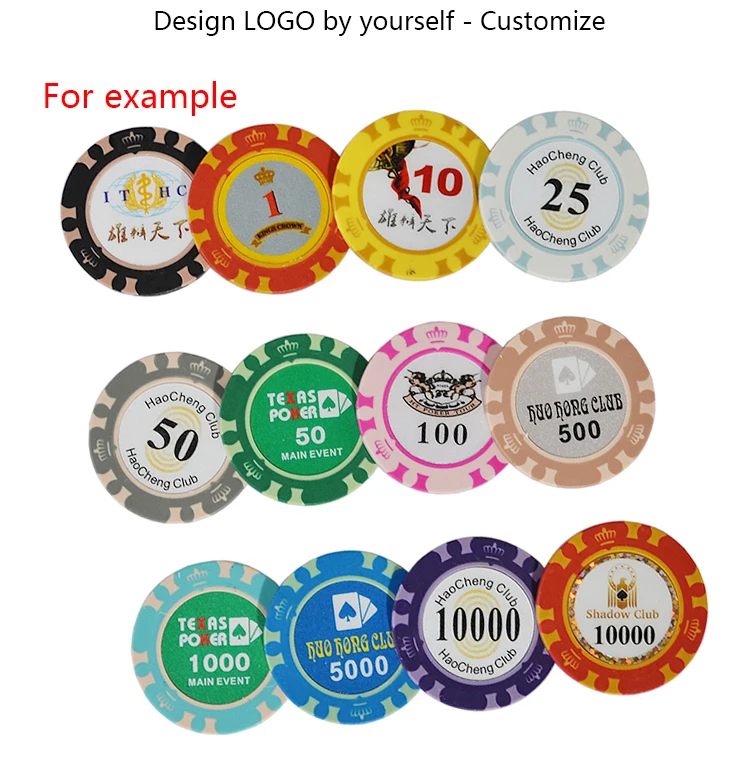 Подгоняйте глиняную корону покерный чип с высококачественным дизайнерским логотипом и номиналом самостоятельно
