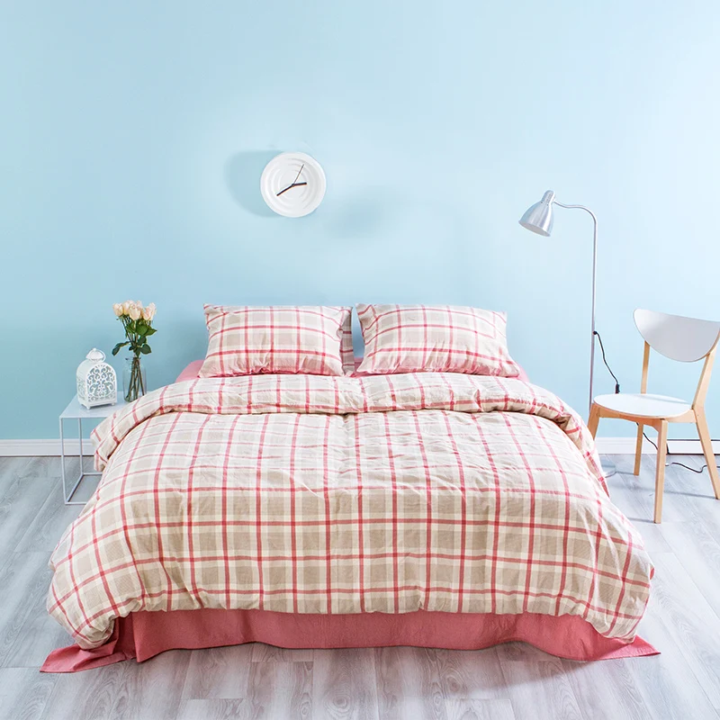 

Everfly Bedding Set Qualified Bedclothes England Style Design grid No Fading Duvet Cover Bedclothes Elegant