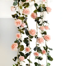180 см искусственные цветы Роза плюща лоза Свадебный декор настоящий на прикосновение шелк цветы гирлянда с листьями для домашнего декора