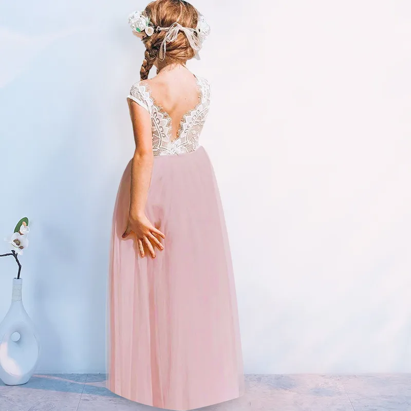 

Summer Girl Frocks Dress Backless Lace Princess Birthday Ceremony Party Clothes Kids Dresses for Girls Wedding Children Clothing