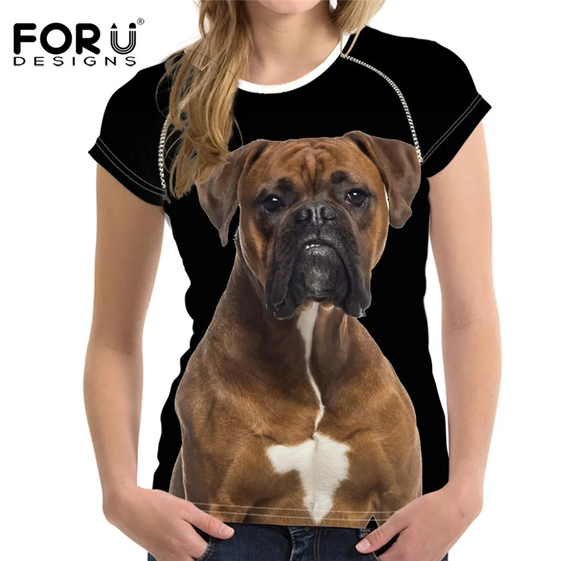

FORUDESIGNS Boxer Dog Design Women Short Sleeve T Shirts Summer Breathable Female Tops Tee Shirts Girls Casual O-neck Clothing