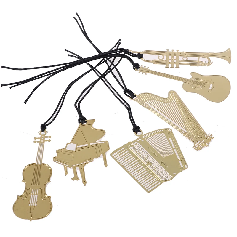 

1Pc Lovely Piano Guitar Trumpet Designs Book Marks For Kids Gift Novelty Item School Stationery Cute Golden Metal Bookmarks