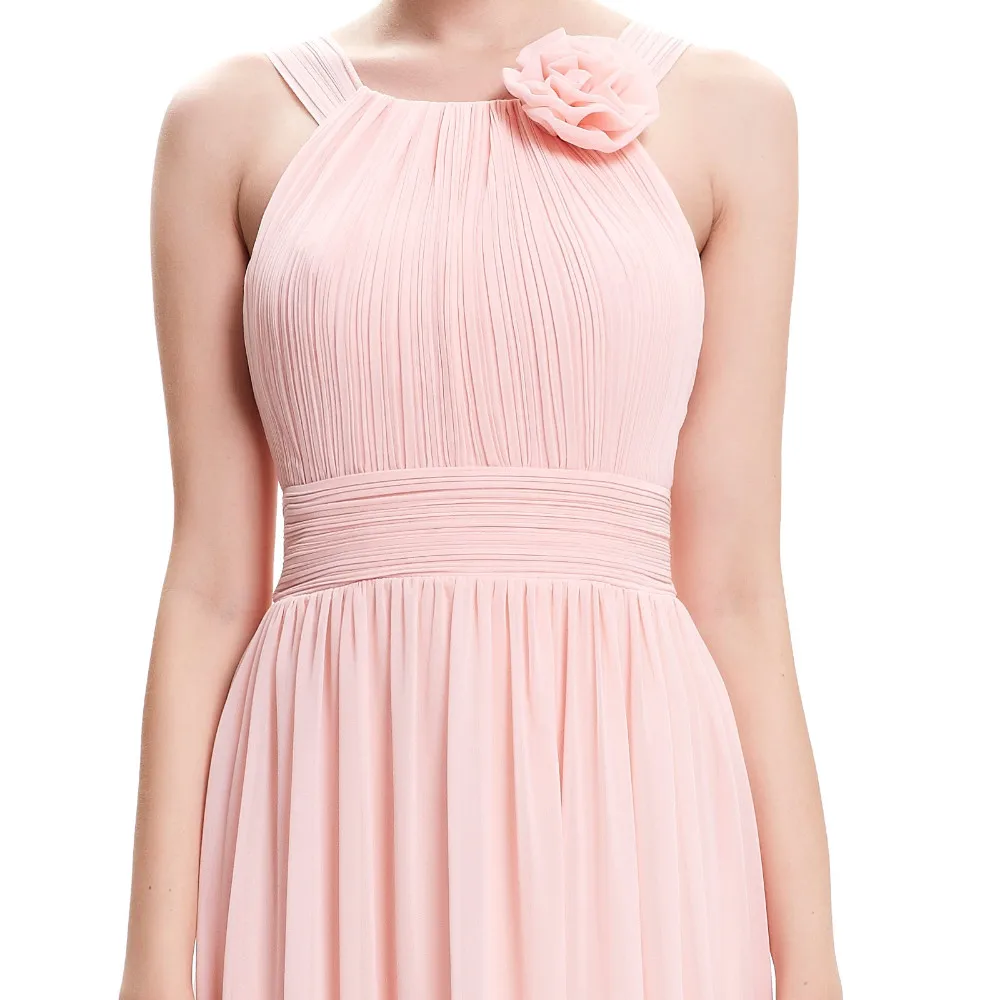 Elegant Pink Long Chiffon Beach Bridesmaid Dress