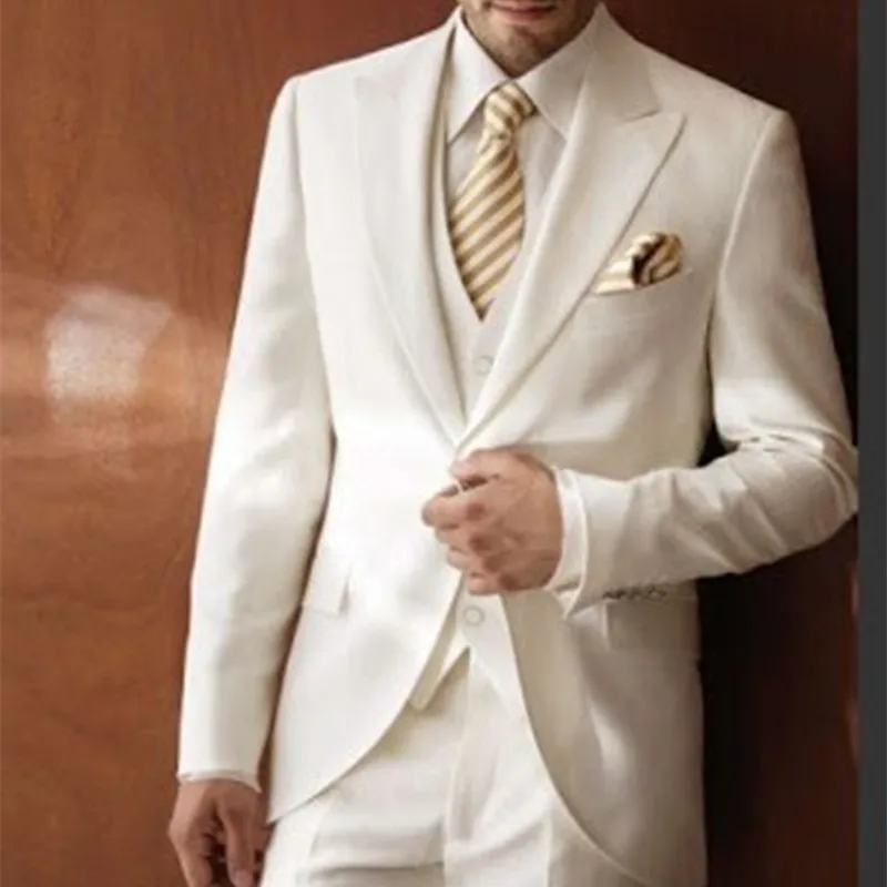 Custom Made Ivory Peak Lapel Groom Tuxedos Groomsman Men suit 2017 3