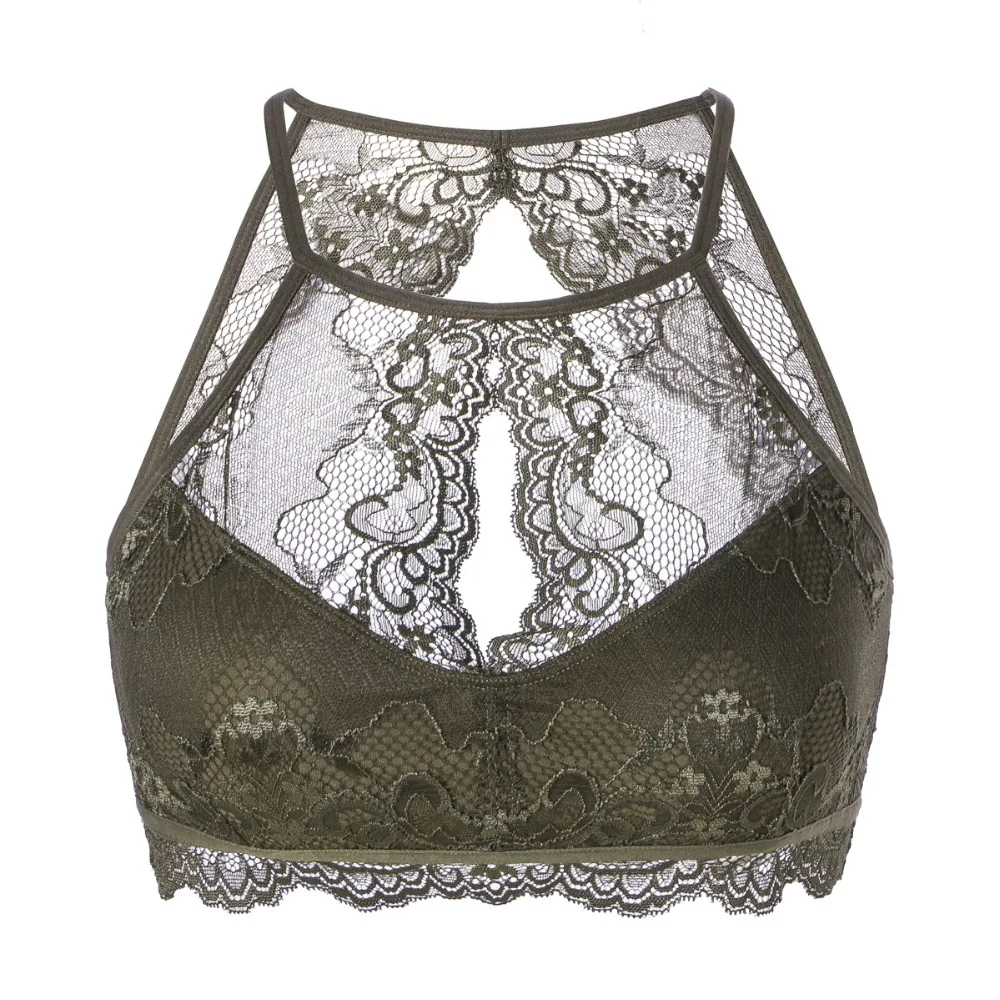 Buy SHIBEL High Neck Lace Halter Bralette Crop Top