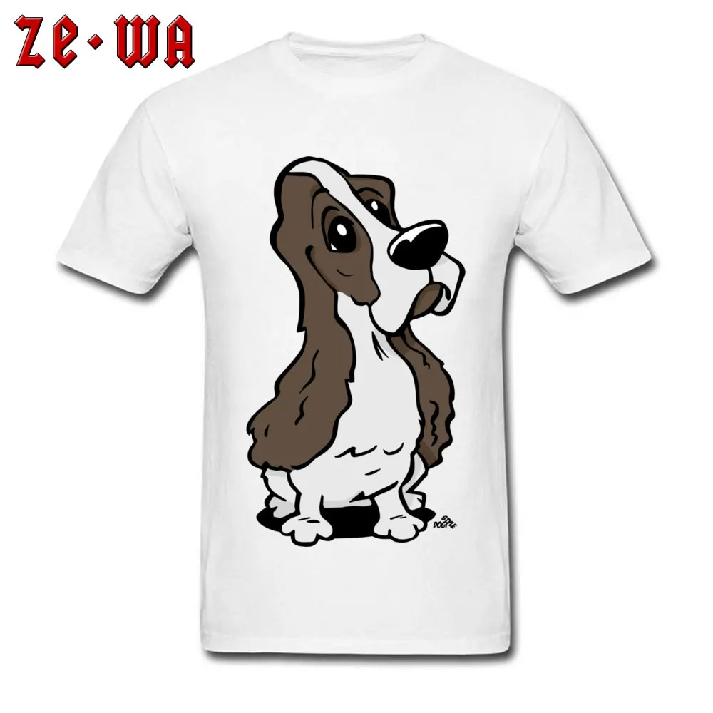 Casual T Shirt Classic Round Neck Cartoon Cocker Spaniel dog 100% Cotton Men Tops T Shirt Normal Short Sleeve Tee Shirt Cartoon Cocker Spaniel dog white