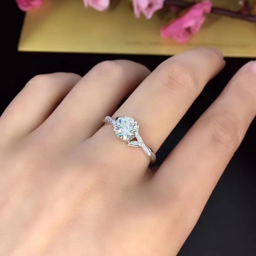 Круглое серебряное кольцо Moissanite 1ct D VVS роскошное свадебное кольцо Moissanite для женщин