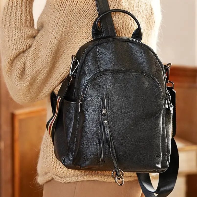 

FoxTail & Lily Fashionable Genuine Leather Backpacks Women Shoulder Bag Beautiful Ladies Soft Leather Tote Casual Backpack Black