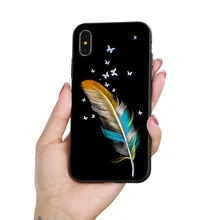 

Colorful Feather Phone Back Protective Case Cover for iPhone Xs X 6S 7 8 Plus Colorful Feather Print
