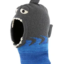 Теплые вязаные вещи для зимы для маленьких мальчиков и девочек, шапки с милым рисунком акулы из мультфильма, флисовая подкладка, капюшон, шарф, шапочки, шапка для детей