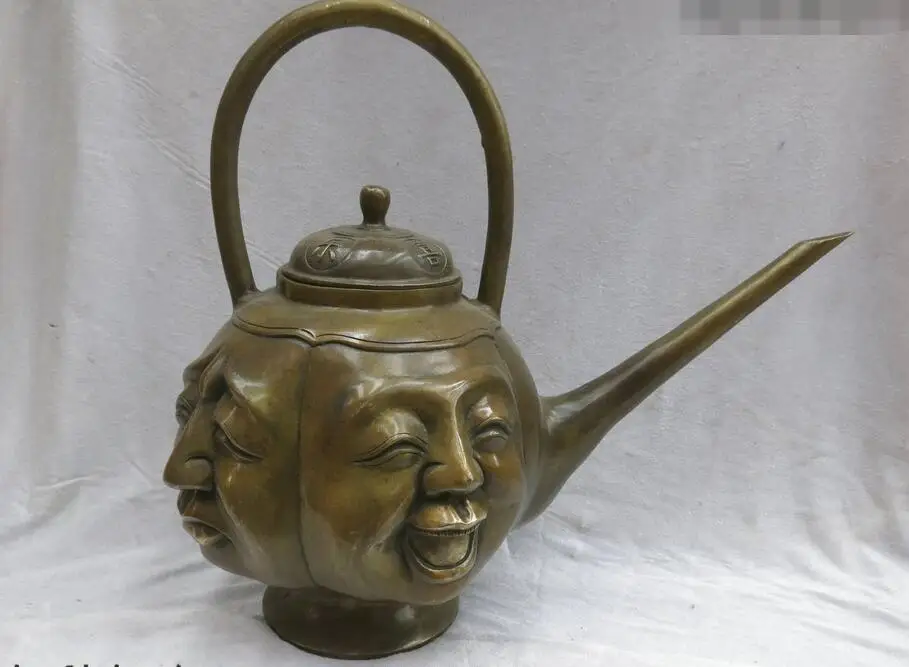 16" China brass copper Buddhism four Expression buddha Sculpture Teapot