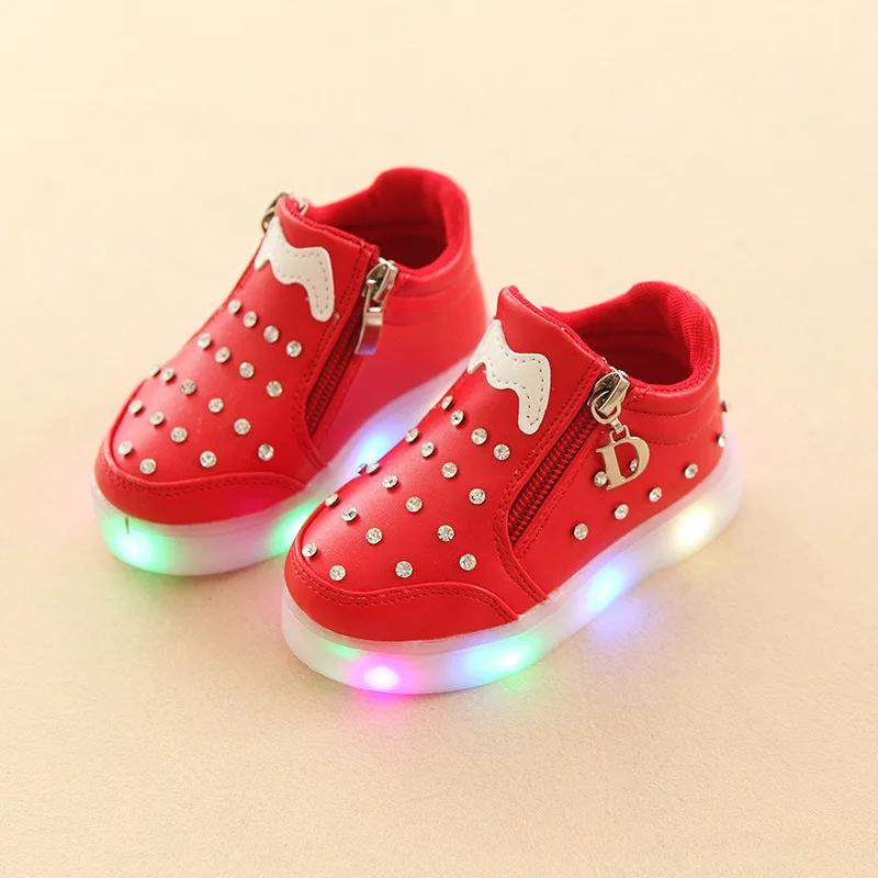 Kids Baby Infant Girls Crystal Bowknot LED Luminous Shoes Sneakers Butterfly knot cute casual wear Little white shoe SH19050