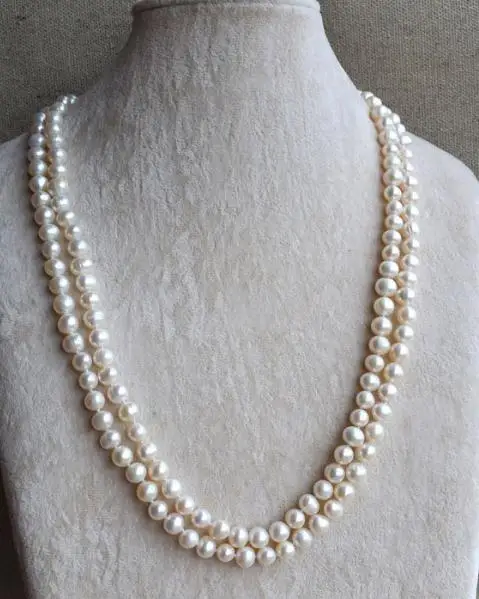 

46 inches Long Pearl Necklace,7-8mm White Color Freshwater Pearl Necklace,Wedding Pearl Jewellery