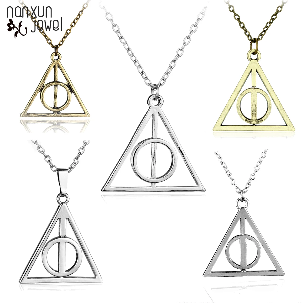 

Popular Movie Harri Deathly Pendant Necklaces Retro Triangle Round Sweater Chain Necklace Gift Ethnic Choker Gifts For Men Women