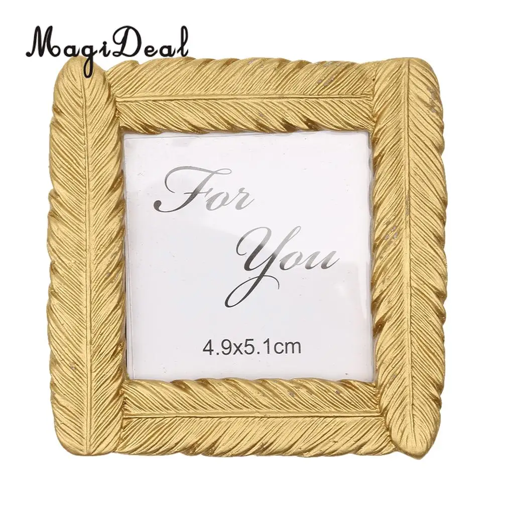 MagiDeal Novelty Gold Resin Feather Small Photo Frame with Back Stand Wedding Party Favor for Displaying Photo Picture