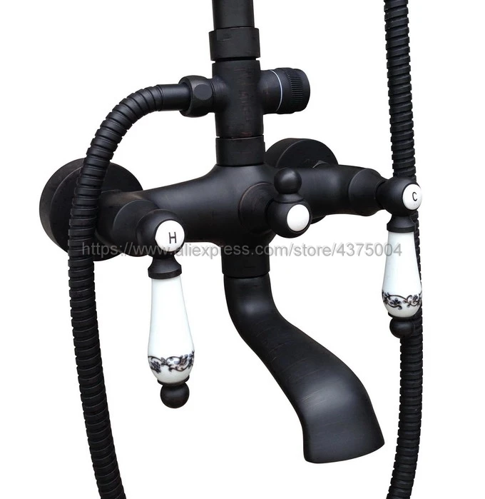 Oil Rubbed Bronze Bathroom 7.7" Rainfall Shower Head Bathtub Faucet Bath Shower Faucet Set with Handheld Shower Nhg627