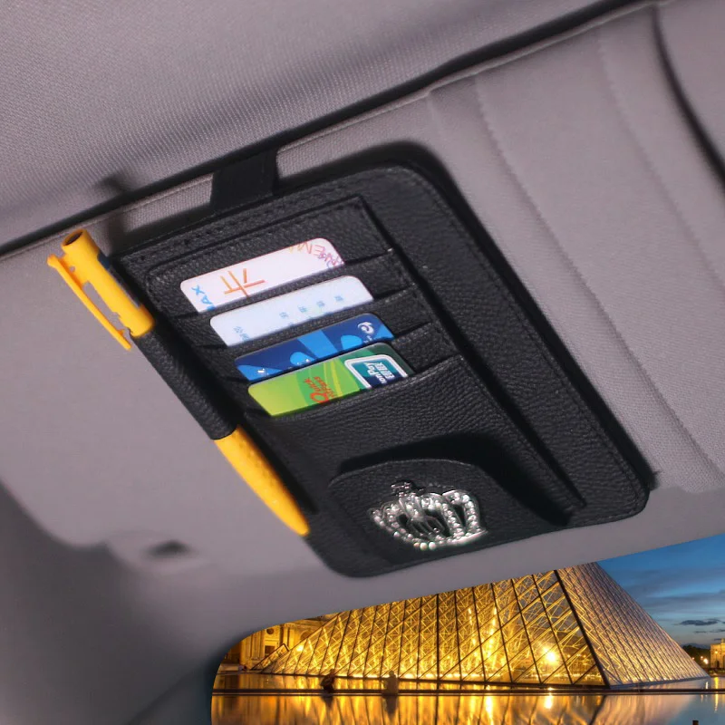 Fashion-Crown-Leather-Car-Sun-Visor-Glasses-Sunglasses-Card-Ticket-Clip-Multiuse-Suit-For-Car-Roof-