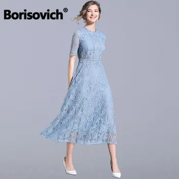 

Borisovich Women Casual Lace Long Dress New Brand 2019 Summer Fashion Big Swing A-line Elegant Luxury Ladies Party Dresses N950