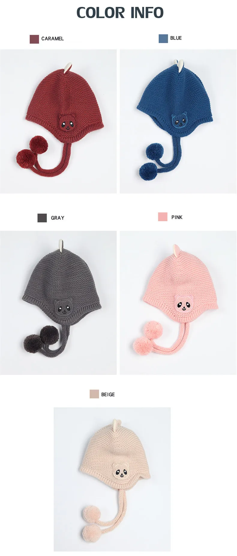 New Bear Earmuffs Baby Knit Hat Children's Wool Hat Autumn And Winter Sun Good Wool Solid Color Baby Hat With Hair Ball GCG41 (5)