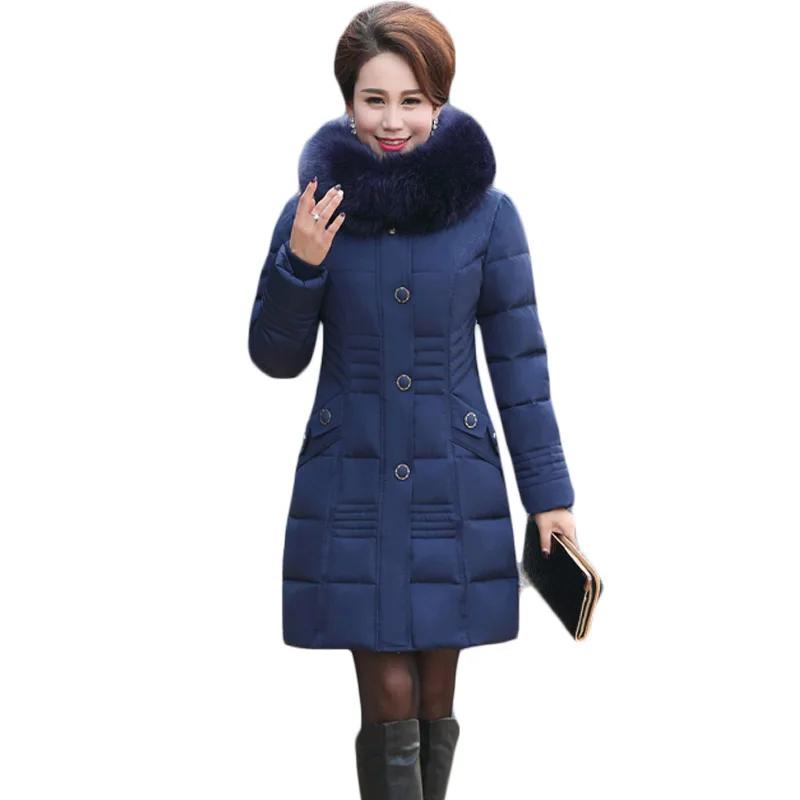 

Warm Winter 2017 Plus Size 4XL Clothing Luxury Big Fur Collar Outwear Middle Age Women Vintage Elegant Slim Parkas Jacket XH684