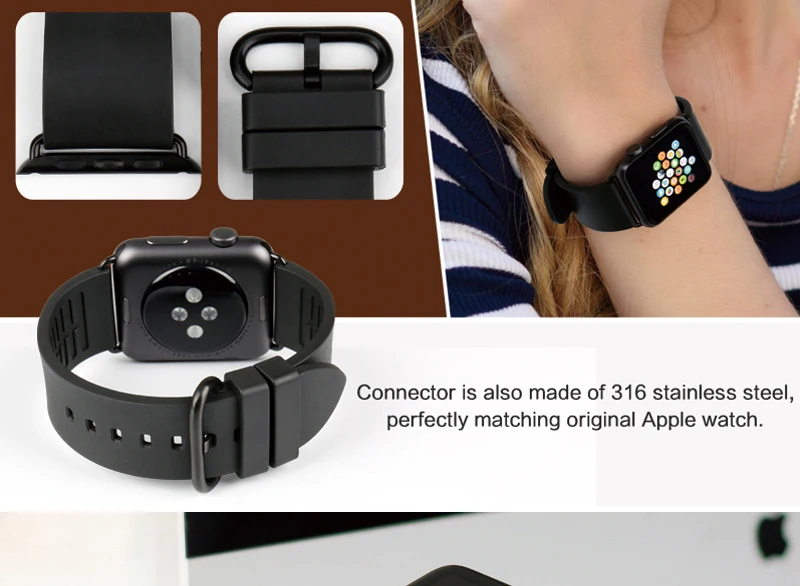 Для Apple Watch band 44 мм 40 мм серия 4 Apple iWatch ремешок 42 мм 38 мм часы-ремешки Фторуглеродные резиновые браслеты