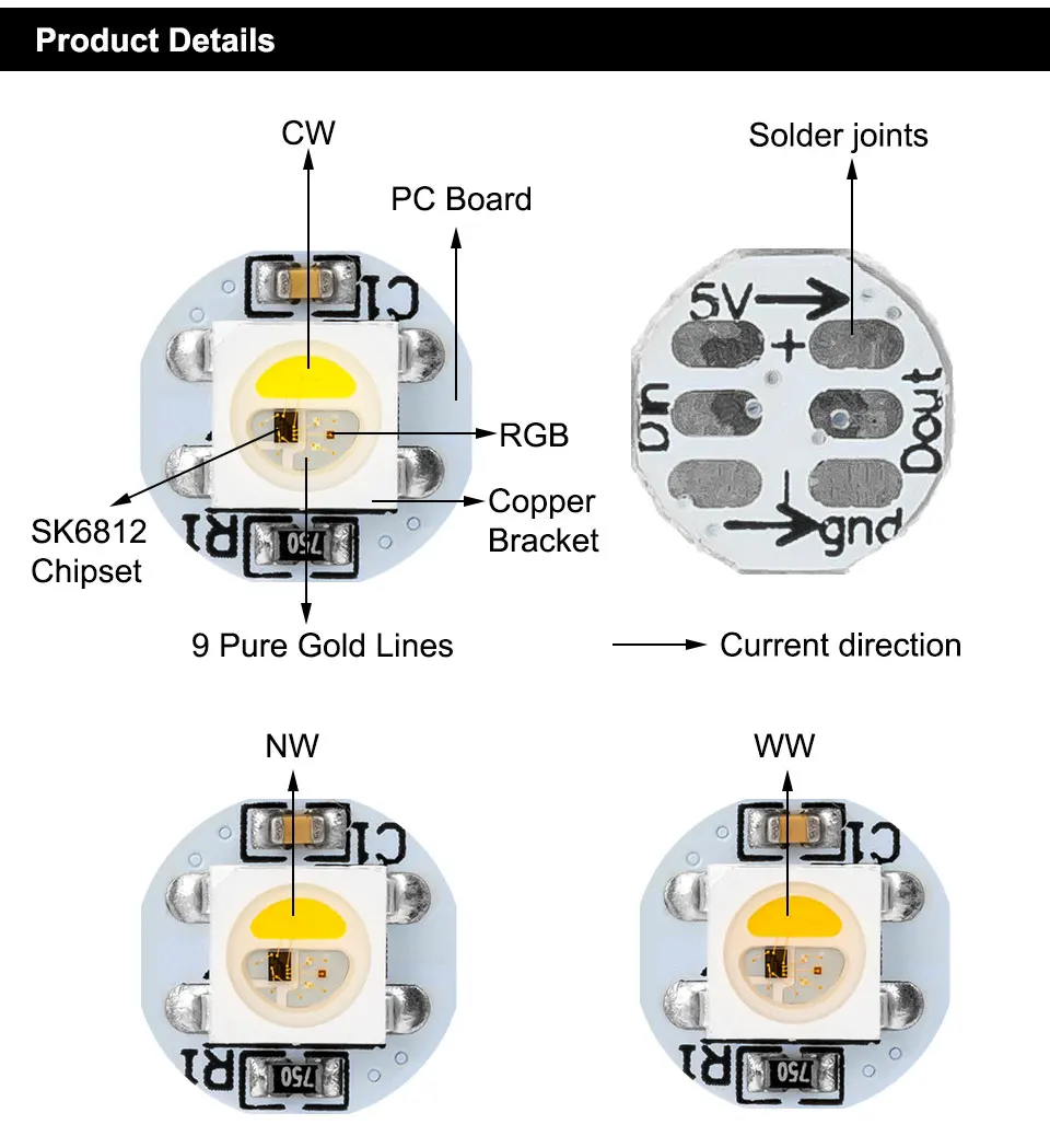 10~ 200 шт. WS2812B RGB светодиодный чип с теплоотводом 10 мм* 3 мм черный/белый PCB SK6812 5050 SMD светодиодный RGBW RGBWW Светодиодная лента DC5V