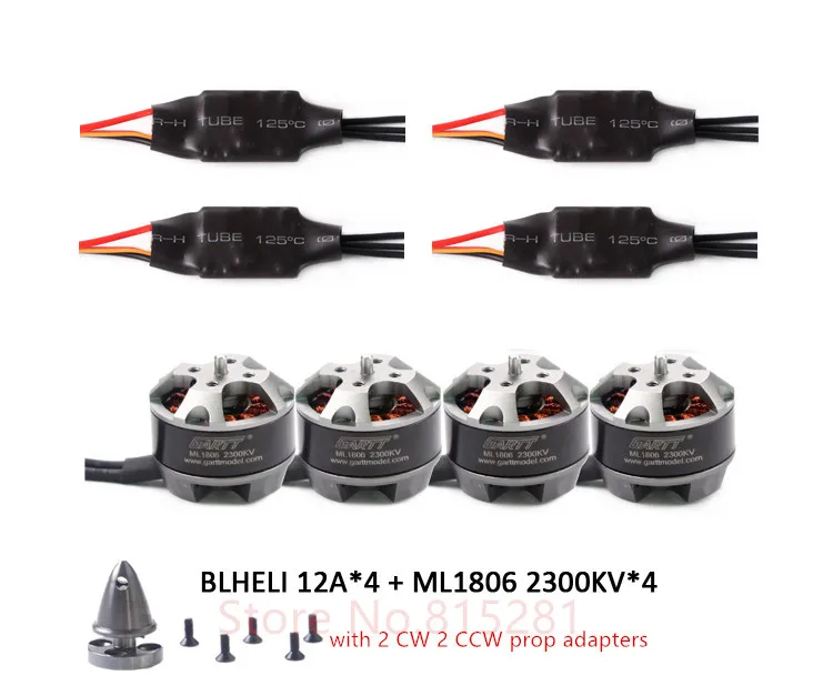 

GARTT 4x ML 1806 2300kv Brushless Motor with prop adapter+ 4x 12A BLHELI ESC For FPV QAV 150 180 210 250 Quadcopter Drone