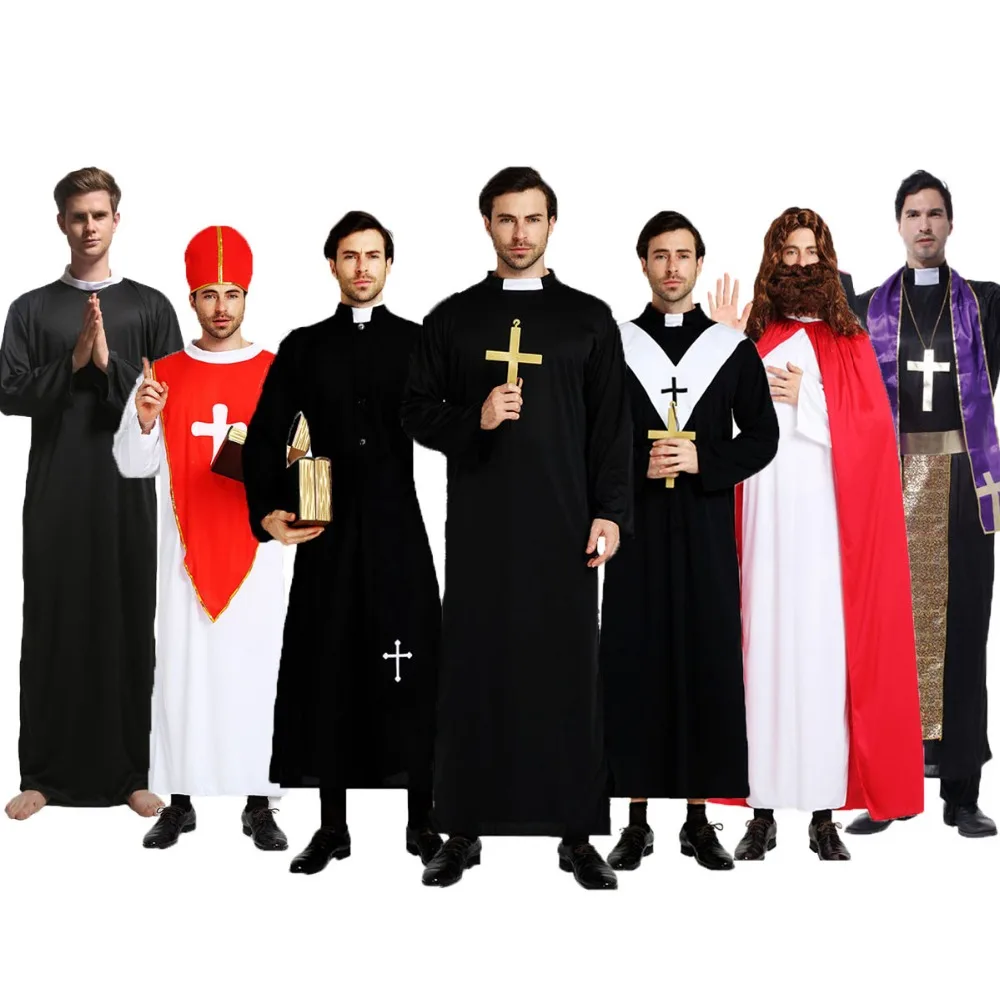 

Umorden Easter Purim Halloween Costume for Men Father Priest Bishop Costumes Christian Pastor Clergyman Cosplay
