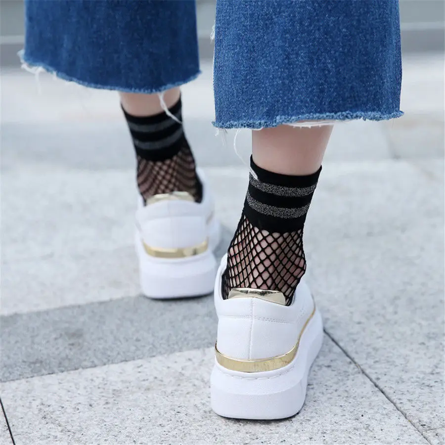 Модные женские черные полые сексуальные ажурные носки черные/белые блестящие