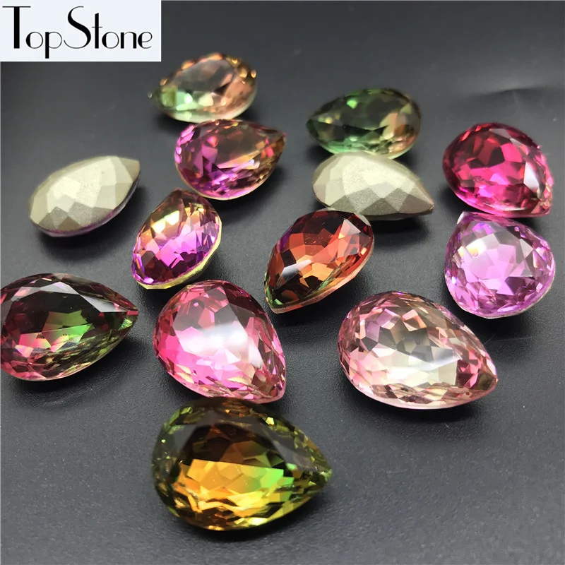 

New Color Tourmaline 13X18mm Teardrop Crystal Fancy Stone K9 Glass Droplet Beads Quality Jewelry Making